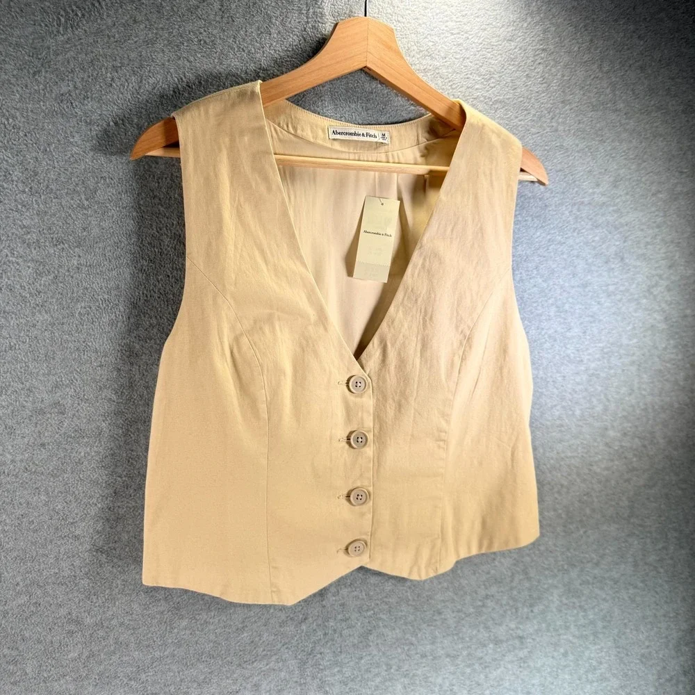 Abercrombie & Fitch Vest Women's Medium Cream‎ V-Neck Sleeveless Button-Front - Picture 4 of 9